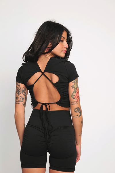 The Widow Lace Up Crop Tee