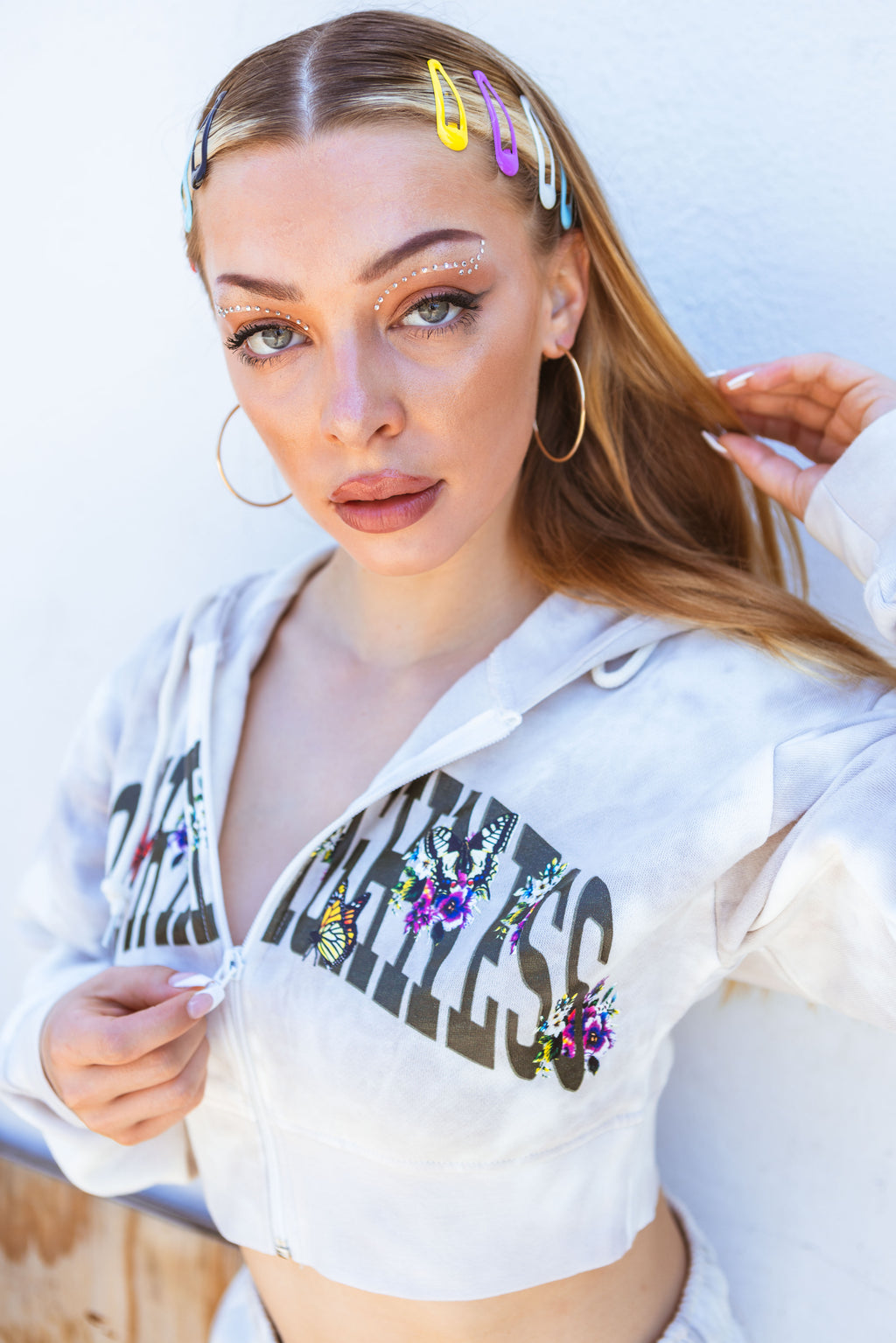Woodlands Crop Zip Hoodie White